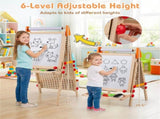 4-in-1 Kids Art Easel with Marble Run, Adjustable Height Double-Sided Drawing Easel with Paper Roll 01860714