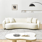 ZUN Modern Curved Sofa Mid-Century White Comfy Half Moon Teddy Fabric Couch,101" Upholstered with 4 W1765128374