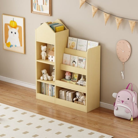 ZUN Wood Kids Wooden Bookshelf Toy Storage Organizer with Bookcase, Kid's Bin Storage Unit with 6 W2876P233553