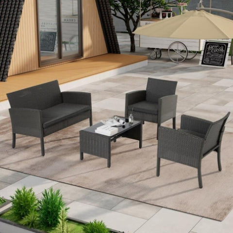 ZUN 4 Pieces Patio Furniture Sets Outdoor Sectional Wicker Set Outdoor Conversation Set Patio Set Patio W2281P178032