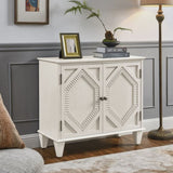 33.6" Retro Wooden Sideboard Buffet Cabinet with Storage, Symmetrical Geometric Accent Display W1801P346237