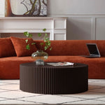 ZUN Artisanal Round MDF Coffee Table with Handcrafted Relief and Stunning Painting Finish, Brown W87676999