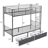 Twin Over Twin Convertible Bunk Bed with 2 Storage Drawers, Metal Bunk Bed Can be 03534327