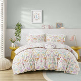 ZUN Full/Queen Floral Reversible Cotton Duvet Cover Set with Throw Pillow B035P217814