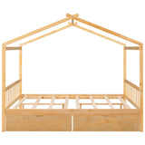 Full Size House Platform Bed with Two Drawers,Headboard and Footboard,Roof Design,Natural WF292923AAD