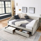 ZUN Queen Size Daybed with Two Drawers Trundle Upholstered Tufted Sofa Bed, Linen Fabric, Beige 19246840