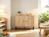 31.5" Modern Buffet Cabinet, Adjustable Shelf, Steel Base, 2 Chevron Doors Sideboard 49051062