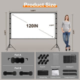 120" Portable Projector Screen with Stand, Foldable & Anti-Crease, HD 4K Movie Screen for 23231716