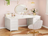 White Computer Desk with Drawers for Storage - 48 inch Home Office Desk with 8 Fabric Drawers, 66842300