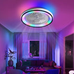 ZUN 19 Inch RGB Dimmable Led Enclosed Ceiling Fan with Light Flush Mount Bladeless 6 Speed Remote W934P262275