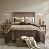 7 Piece Faux Suede Comforter Set Brown Cal King B03597293