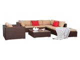 7 Pieces Wood Grain Patio PE Wicker Rattan Corner Sofa Set 38435070