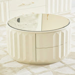 ZUN Facino 35.5" Round Storage Coffee Table, White Lacquer Birchwood B2719P238494