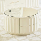 ZUN Facino 35.5" Round Storage Coffee Table, White Lacquer Birchwood B2719P238494