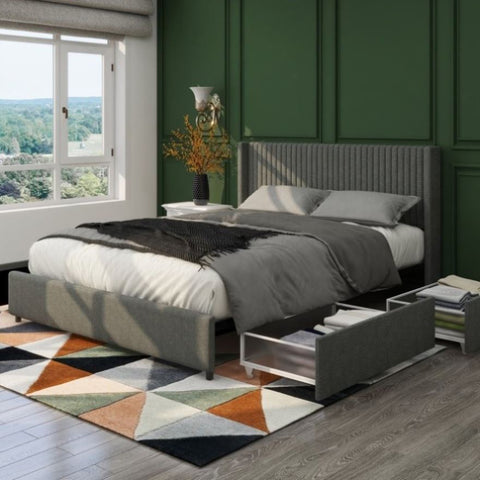 ZUN Same as B083115499 Anna Queen Size Gray Linen Upholstered Wingback Platform Bed with Patented 4 B083P152008