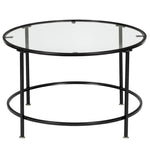ZUN 2 Layers 5mm Thick Tempered Glass Countertops Round Wrought Iron Coffee Table Black 87255188
