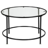 ZUN 2 Layers 5mm Thick Tempered Glass Countertops Round Wrought Iron Coffee Table Black 87255188