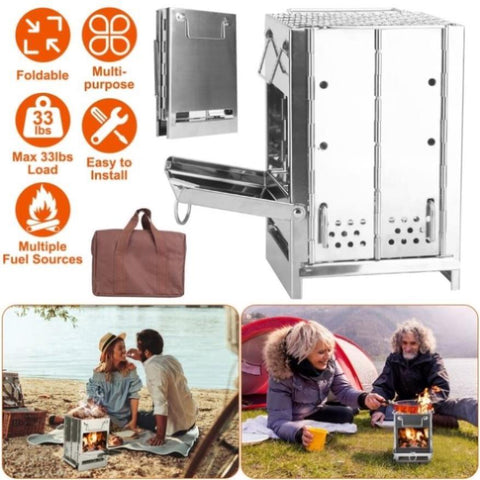 Foldable Camping Wood Burning Stove with Grill, Camp Stove Collapsible Backpacking Survival Stove 23320873
