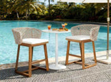 Outdoor Acacia Wood Bar Stools , Teak Finish Bar Height Chairs with Beige Cushion & Light N773P306707B