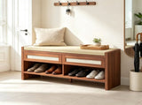 Brown 3-Tier Shoe Storage Bench Cushioned Seat, 2 Rattan Drawers and Bottom Open Shelf 49292060