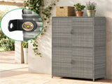 Outdoor PE Rattan Storage Cabinet with Adjustable Shelves, Anti-Tip Garden Tool Storage Shed for 47992107