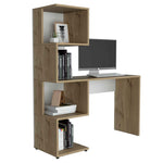 ZUN Light Oak and White Writing Desk with Geometric Bookcase B062111639