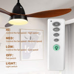 ZUN 52-inch Ceiling Fan with LED Light and Remote Control, 3-Speed Modes, 2 Rotating Modes, Timer W1134P230322