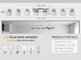 Modern 8-Light Bathroom Vanity Light Fixture - Brushed Nickel Finish with Clear Glass Shades, W1340P206688