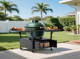 Outdoor Grill Table for Big Green Egg Style BBQ, Metal Grill Cart 2 Folding Panels, Compatible 82804364