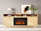 Oak Fireplace TV Stand with 23 Inch Insert, Double Grid Doors, Gold Handles & 2 Shelves, Media 58807026