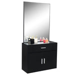 ZUN 15% E0 chipboard linen top 1 drawer 1 door with mirror Salon cabinet black 25921468