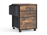 Wood Filing Cabinet with Casters, Weathered Wood Fluted, Iron Clad Wood, Melamine Faced, 3 Small 25697805