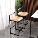 ZUN Set of 2 Water Hyacinth Woven Bar Stools with Back Support Counter Height Dining Chairs for Kitchen, 01077448