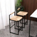 ZUN Set of 2 Water Hyacinth Woven Bar Stools with Back Support Counter Height Dining Chairs for Kitchen, W1757104751