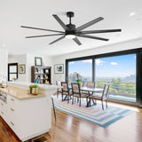 ZUN 76 Inch Ceiling Fan with 18W Dimmable LED Light Remote Control 8 Solid Wood Blades Black for Living W882P181684