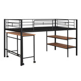Twin Size Metal Loft Bed with Desk and Shelves,Black MF292498AAB
