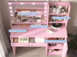 Vanity Desk with Mirror & Light, Large Drawer Three Level Storage Dresser, 3 Lighting Modes W2386P233036