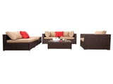 7 Pieces Wood Grain Patio PE Wicker Rattan Corner Sofa Set 38435070