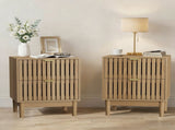 Mid-Modern Style Oak Bedside Table with Grille Design and Two Drawers. Suitable for bedrooms, W1706P465265