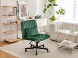 Green Velvet Criss Cross Armless Office Chair with Wheels - Versatile for Home Office, Meditation & W3394P329164