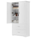 ZUN Tall Bathroom Storage Cabinet, Cabinet with Two Doors and Drawers, Adjustable Shelf, MDF Board, 44112722