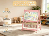 Pink Cute Fox Kids Easel with Paper Roll Toy Box with Lid, Double-Sided Blackboard Whiteboard for 88320195