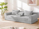 72 inches Soft Striped Corduroy Convertible Sofa Bed, Gray Fold Out Lounge Couch with Cup Holders & W5156P544108