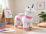 White 37.4" Unicorn Ride-On Horse, Plush Riding Pony with Rolling Wheels for Kids Ages 4-12, Active 62774709