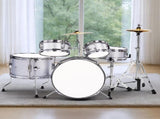 14"x10" 5-Pieces Junior Kids Drum Set Kit Pedal Drum Stick Wrench Drum Stool Silver 96527126