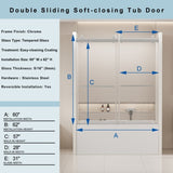 56-60 in. W x 62 in. H Frameless Double Sliding Tub Door, Bypass Tub Shower Door Soft Closing, W1573P205868