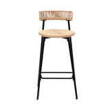 Hand Woven Bar Stools with Back Set of 2 Paper Rope Round Barstools with Footrest for Kitchen Island W1757P271587