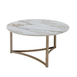 ZUN ACME Aziz Coffee Table, Sintered Stone Top & Champagne Finish LV02825