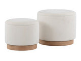 Contemporary Nesting Ottoman Set in Natural Wood and Cream Fabric B202P223739