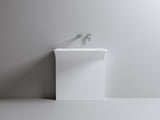 Modern Wall-Mounted Solid Surface Pedestal Sink, One-Piece Floating Bathroom Vessel Sink with Hidden W2753P478789